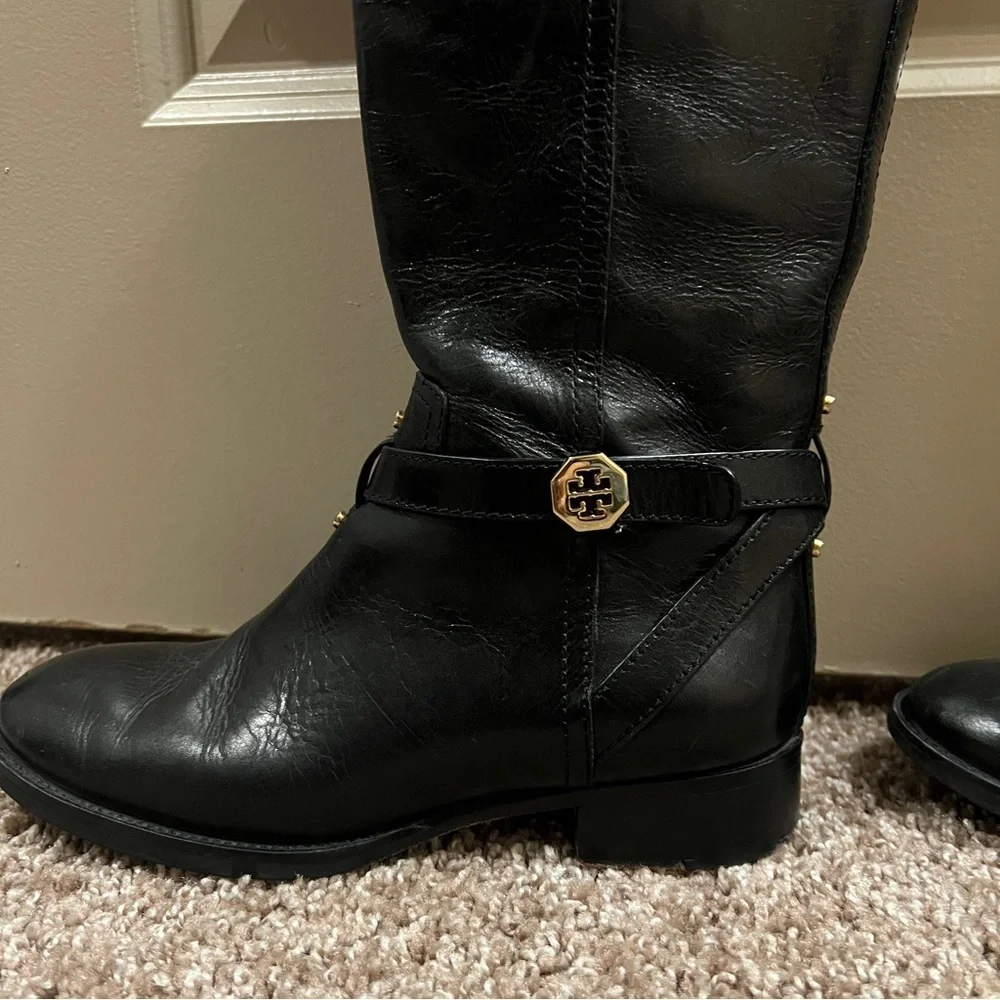 Tory Burch Equestrian Boots Black Leather 6M